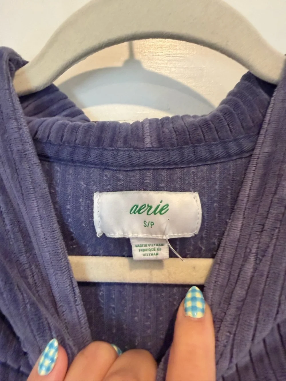 aerie Corduroy Hooded Pullover in Dusty Blue - Picture 5 of 6